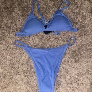 Zaful Ribbed Blue Bikini Set